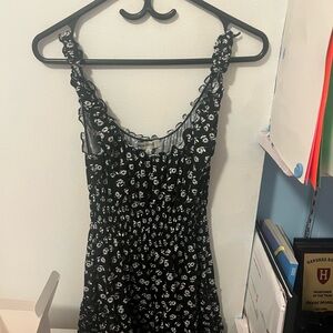 Black Floral Dress with Ruffled Straps